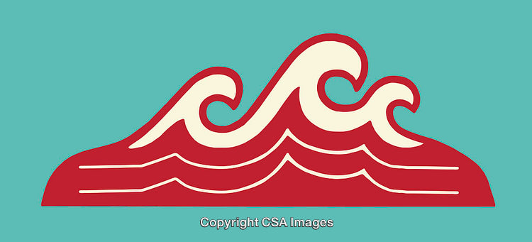 Abstract Wave Icon in Red and Cream on Teal Background