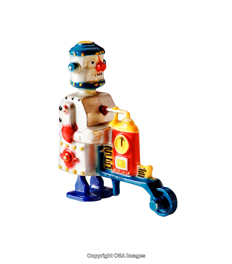 Close-Up of a Vintage Tin Toy Robot with Bright Colors