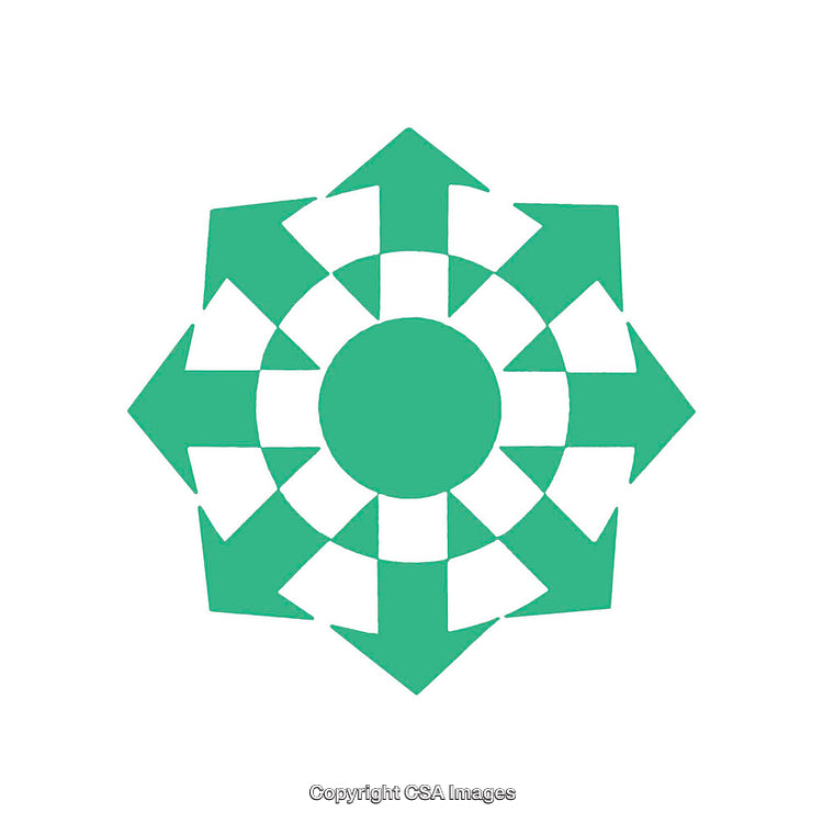 Green Abstract Geometric Symbol with Circular and Arrow Patterns