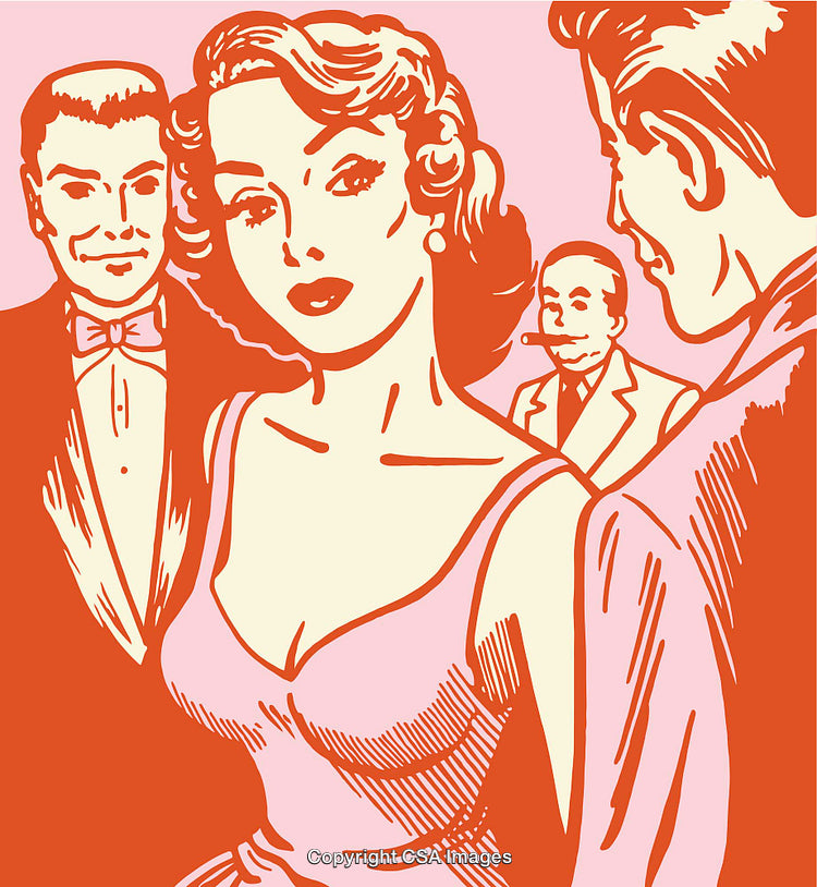Vintage Style Group Illustration Depicting Elegance and Social Interaction