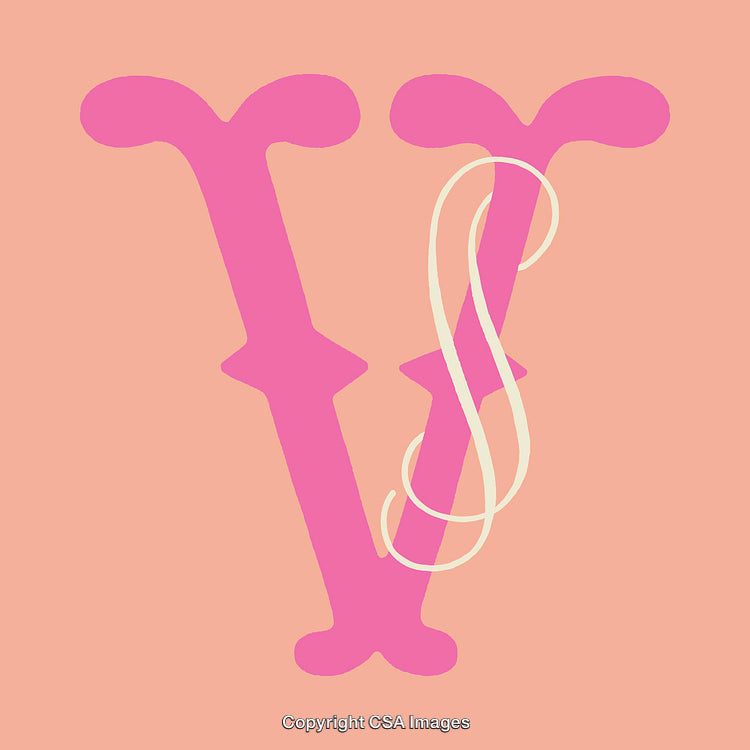 Artistic Pink Letter V Design on a Peach Background