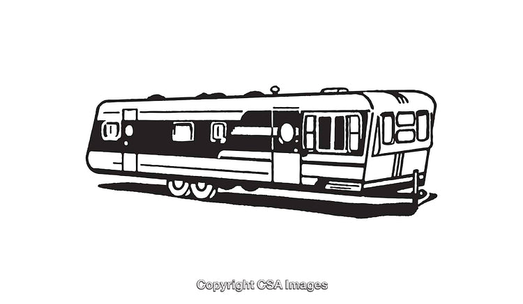 Black And White Line Art Illustration of a Mobile Home