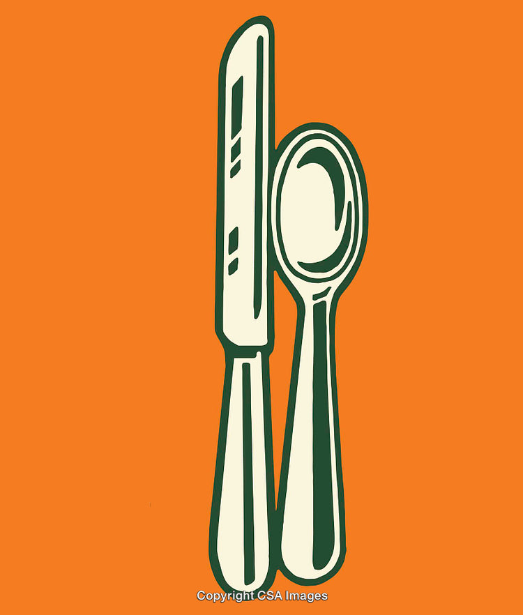 Orange Background with Line Art Knife and Spoon Illustration