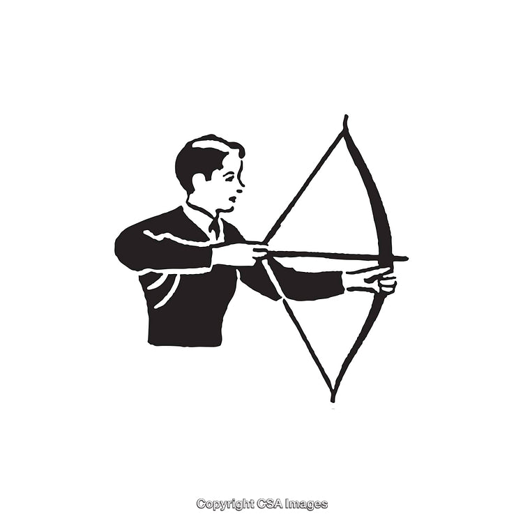 Black and White Line Art of an Archer with a Bow