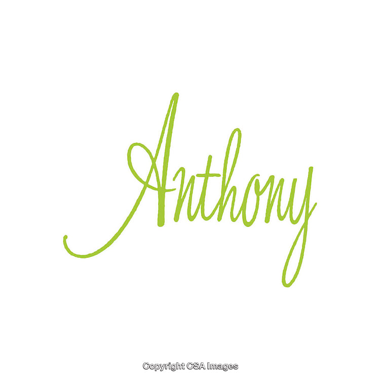 Stylized Green Handwriting of the Name Anthony on a White Background