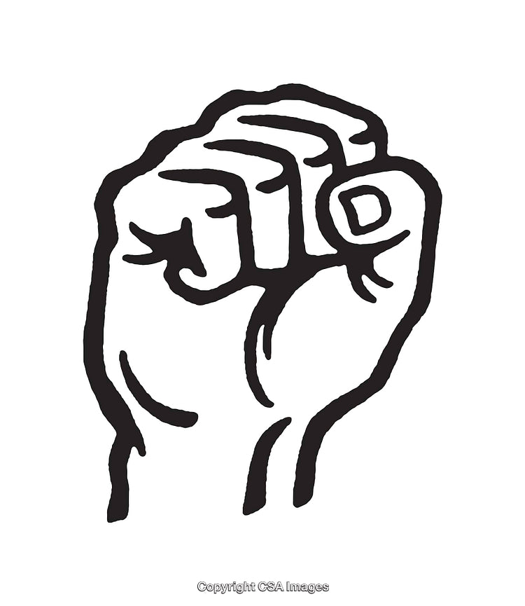 Black and White Line Art Illustration of a Clenched Fist Symbol