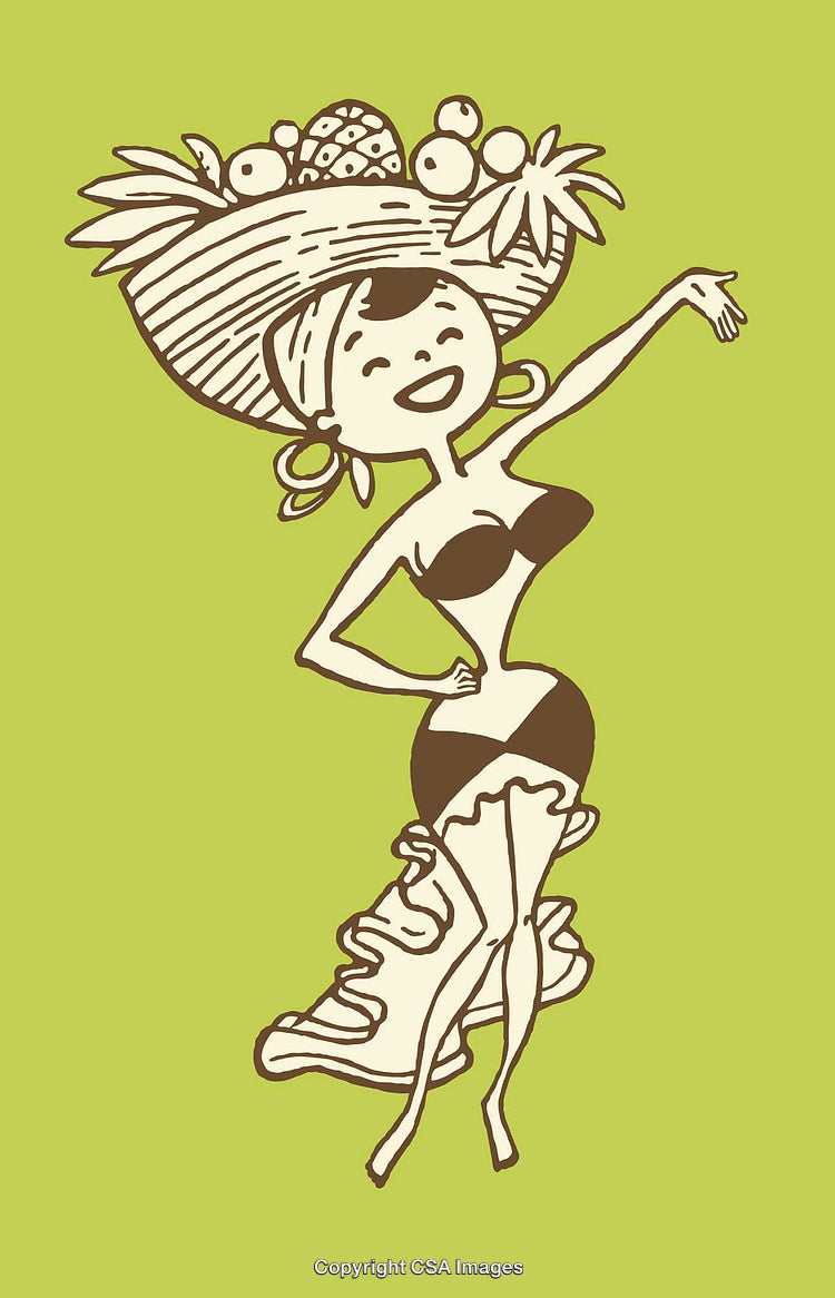 Vintage Illustration of a Dancer With Tropical Fruits Hat