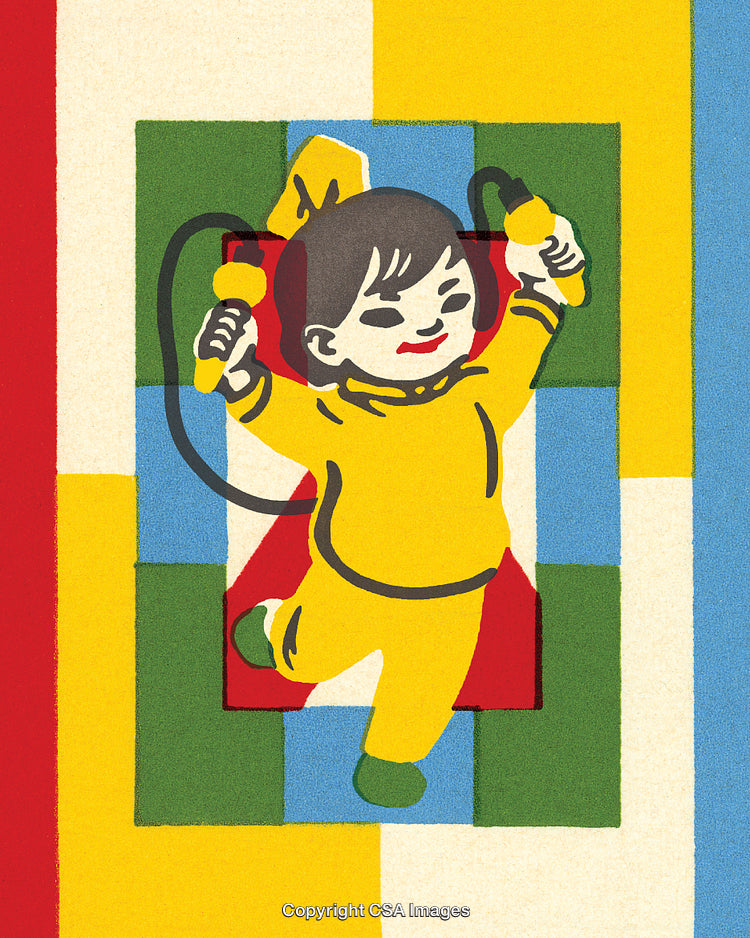 Child Playing Joyfully With Colorful Toys in Artistic Bold Illustration