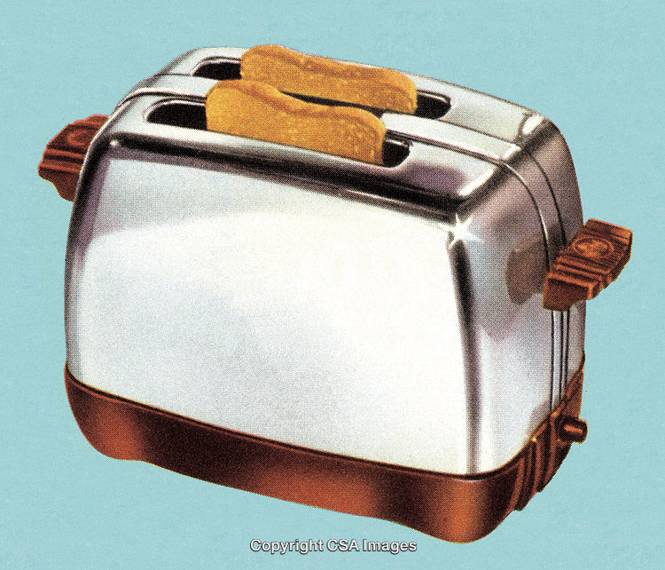 Vintage Toaster with Slices of Toast Against a Blue Background