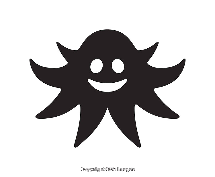 Smiling Happy Character Icon with Abstract Tentacles in Black And White