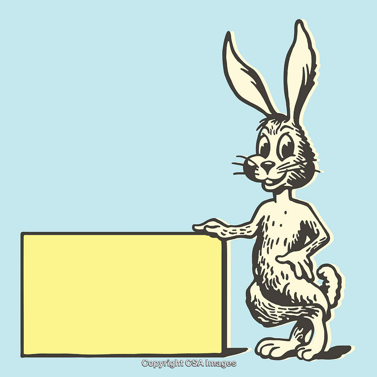 Cute Rabbit Character Beside Blank Space Ideal for Add Content or Messages
