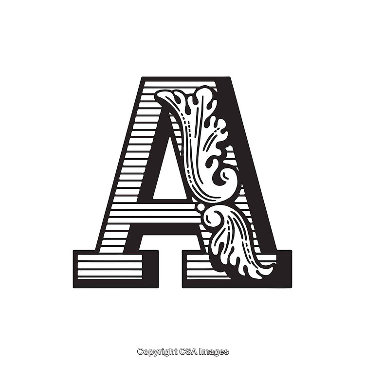 Ornate Decorative Letter A with Floral Embellishments on White Background