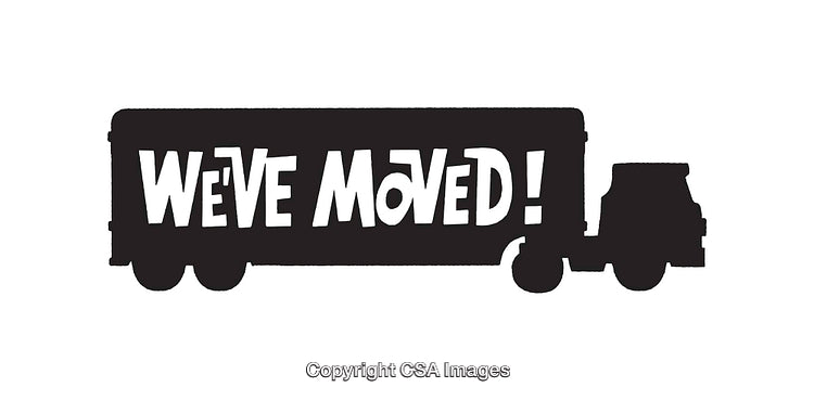 Moving Truck Silhouette with Text Message Announcing Relocation
