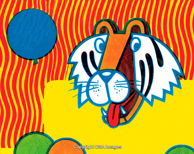 Vibrant Pop Art Style Illustration of a Tiger Character with Balloons