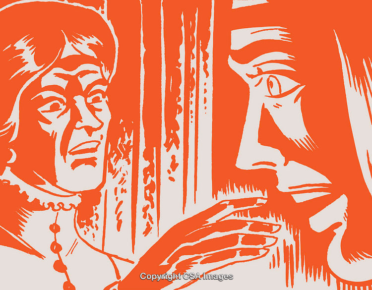 Orange Toned Artistic Illustration of Two Expressive Faces in Close Interaction