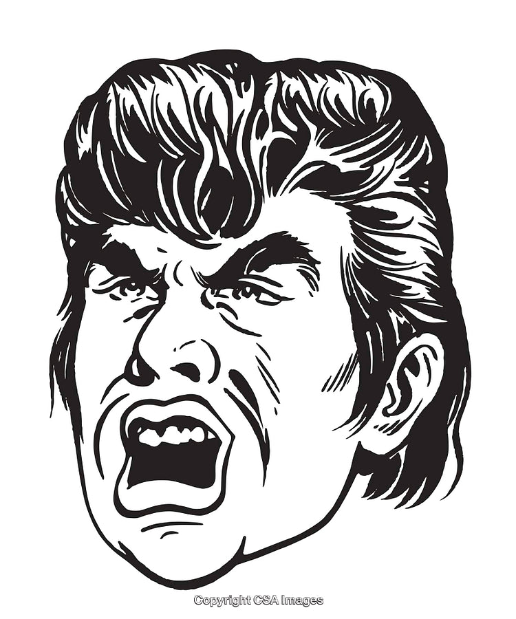 Black and White Illustration of a Screaming Angry Man's Face