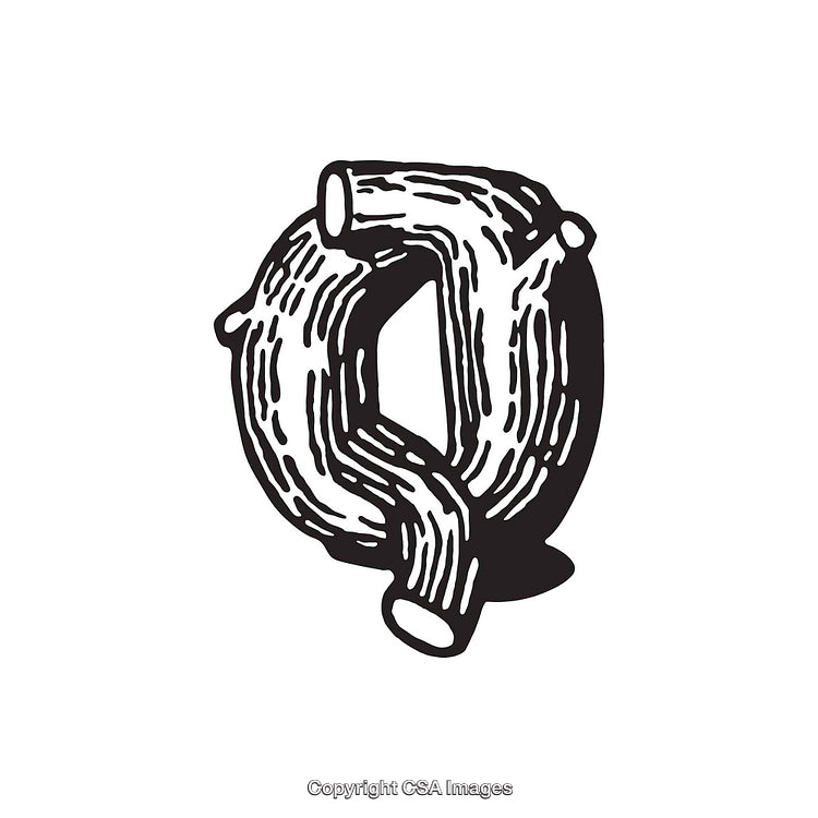 Artistic Illustration of the Letter Q in Woodcut Style