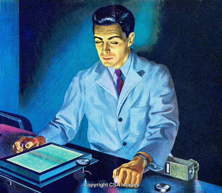 Scientist Examining Data in a Laboratory Setting Under Blue Lighting