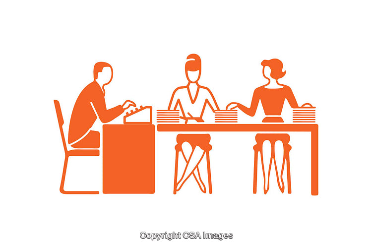 Illustration of Office Workers Collaborating and Organizing Files