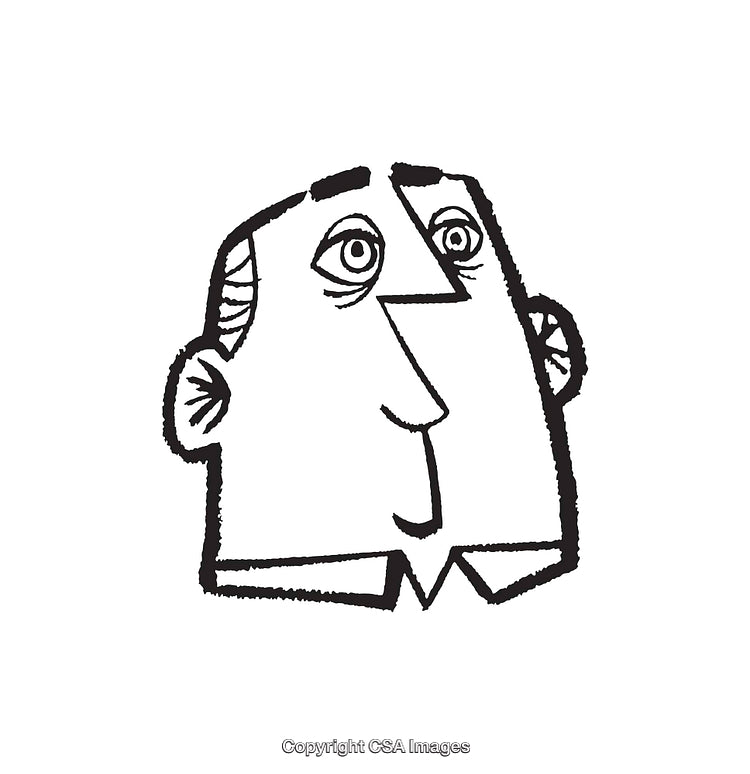 Black and White Line Art Pen Illustration of a Cartoon Face