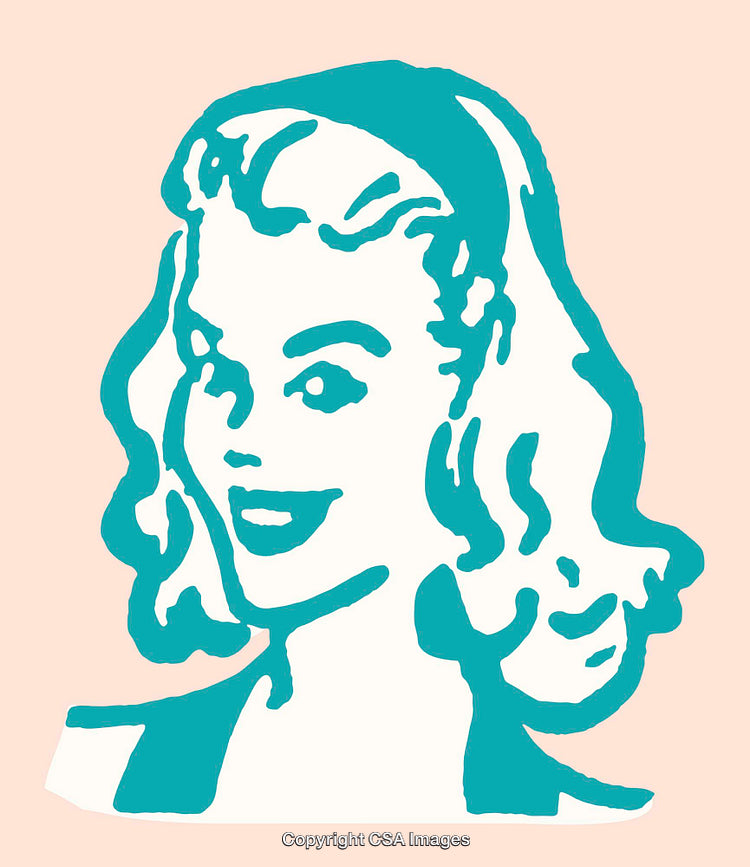Retro-Style Color Line Art Portrait of a Smiling Woman