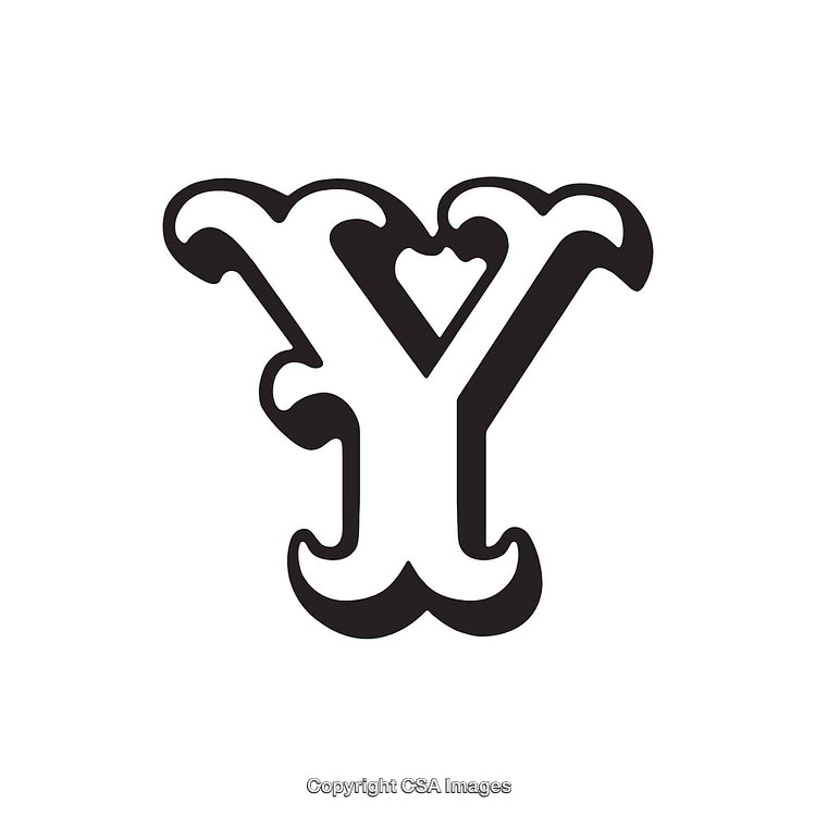 Intricate Black and White Vintage Letter Y Design Illustration