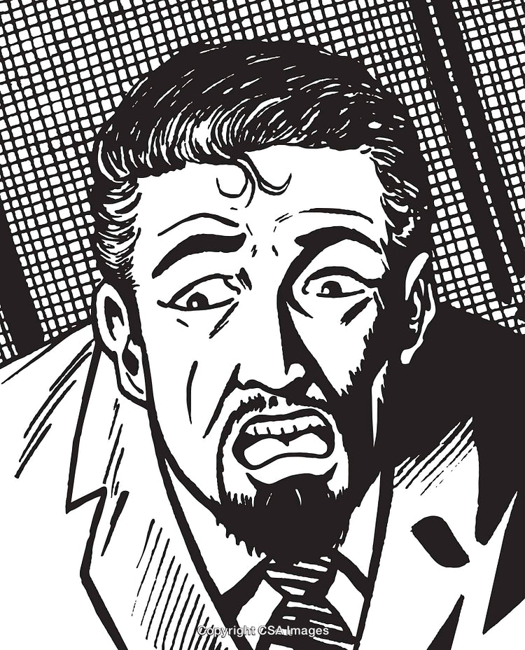 Black and White Comic Style Fearful Expression of a Man