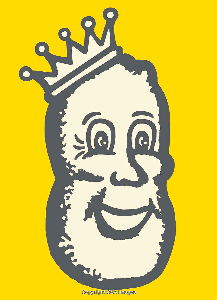Cartoon Smiling Character with a Crown on a Vibrant Yellow Background