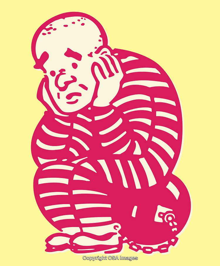 Colored Line Art Illustration of a Prisoner in Contemplation