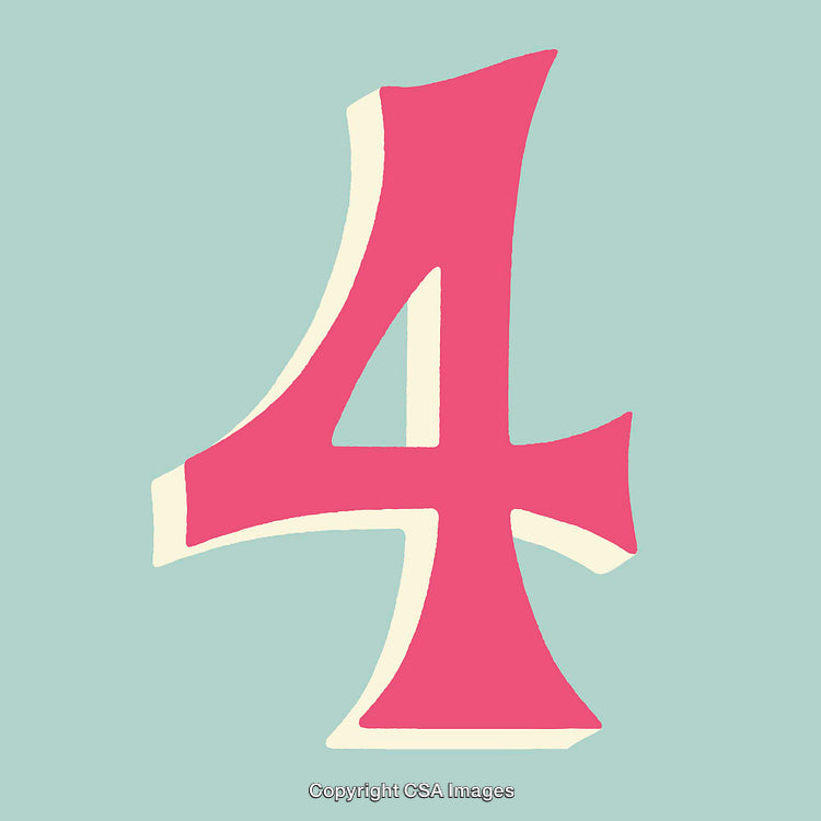 Illustrative Representation of Pink Number Four on Blue Background