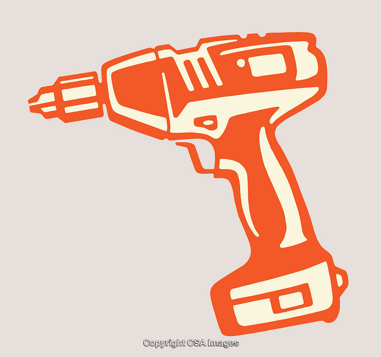 Colorful Line Art Illustration of a Cordless Power Drill on Neutral Background