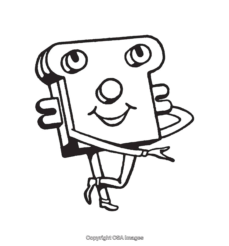 Whimsical Black and White Line Art Illustration of Happy Cartoon Character
