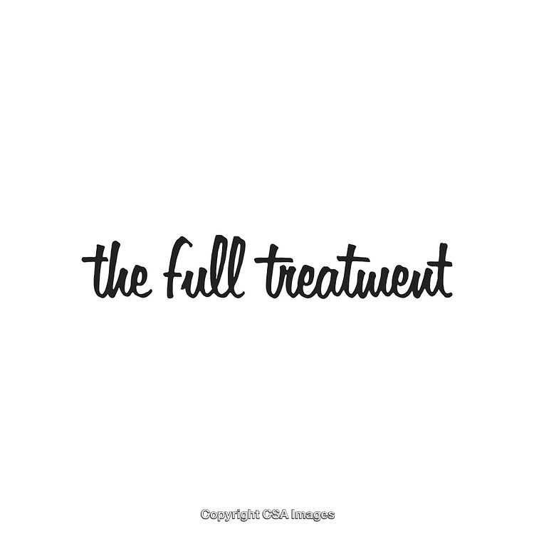Elegant Handwritten Text Saying 'The Full Treatment' in Black on White Background