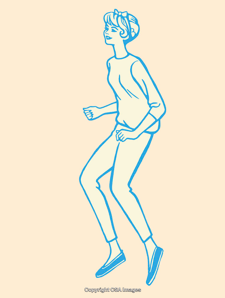 Color Line Art Illustration of a Woman Walking in Casual Attire