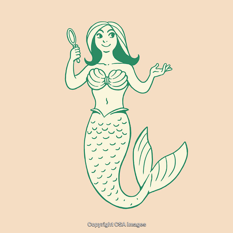 Color Line Art Illustration of a Mermaid Holding a Mirror