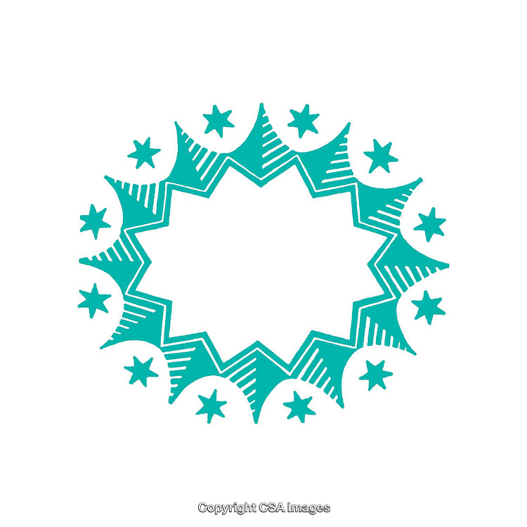 Abstract Turquoise Circular Pattern with Stars and Sharp Edges on White Background