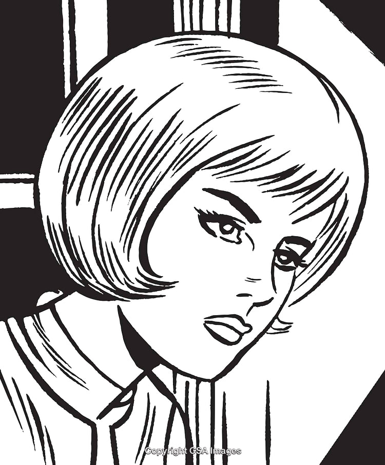 Monochrome Illustration of a Contemplative Woman with Bold Line Art Styling