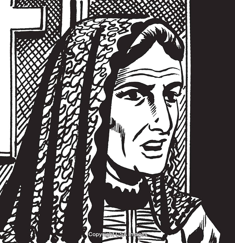 Black and White Illustration Featuring a Woman Dressed in Traditional Attire