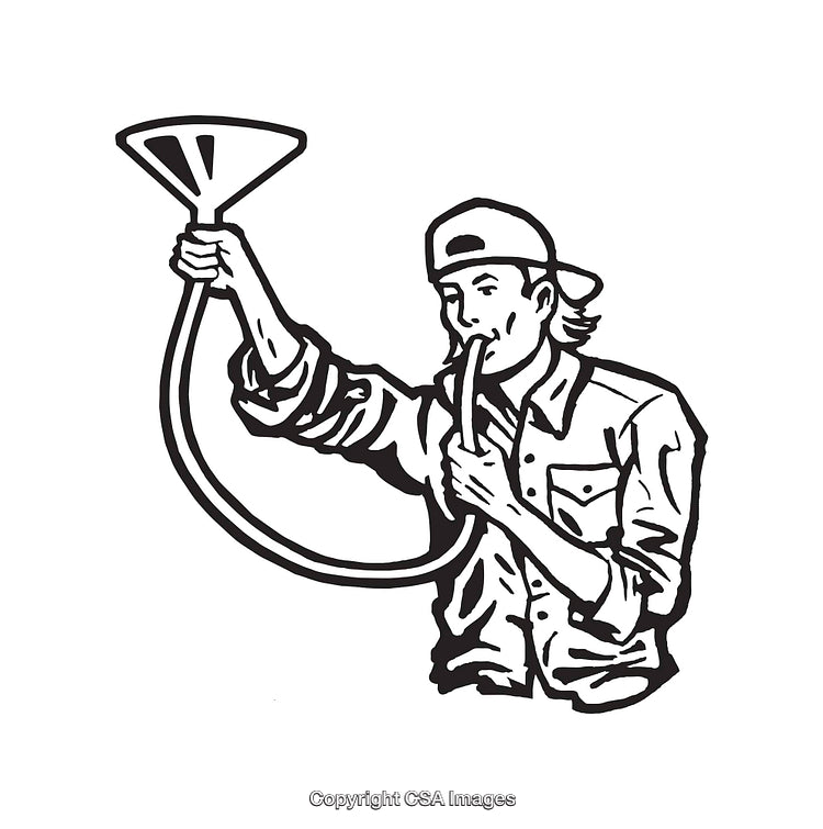 Black and White Line Art of a Person Using a Beer Bong