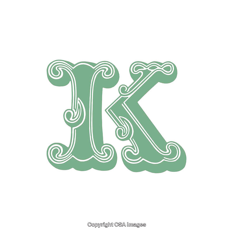 Ornate Green Letter K Showcasing Intricate Decorative Typography Design