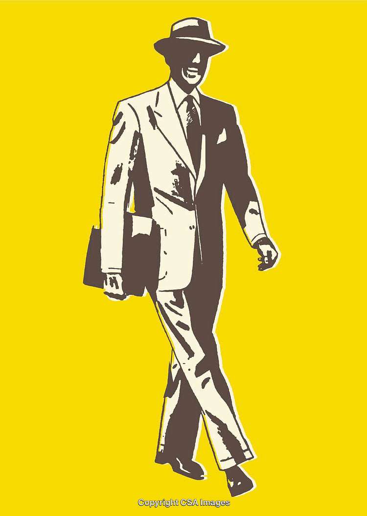 Retro Illustration of a Businessman in a Suit on a Bright Yellow Background