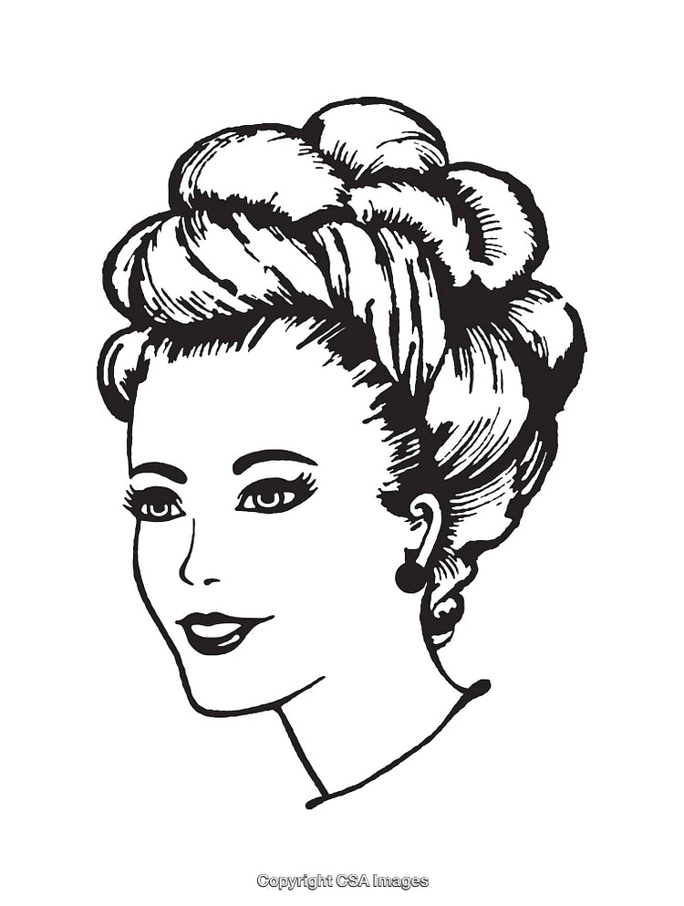 Vintage Black and White Portrait of Woman with Styled Hair and Graceful Expression