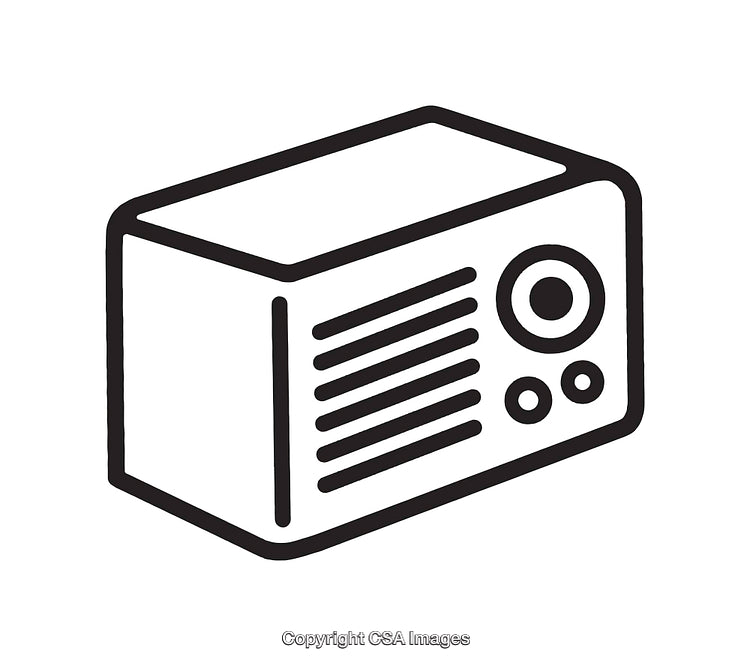 Black and White Line Art Illustration of a Radio Icon