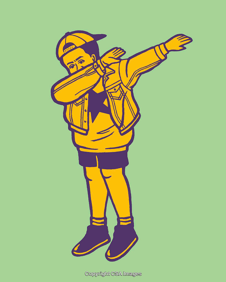 Youth Performing Dab Gesture in Stylish Line Art Design on Green Background