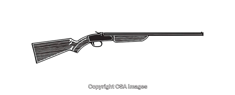 Black and White Line Art Illustration of a Rifle Side View