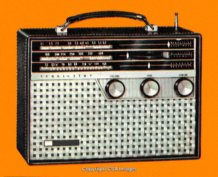 Retro Transistor Radio Against Vibrant Orange Background Showing Vintage Charm