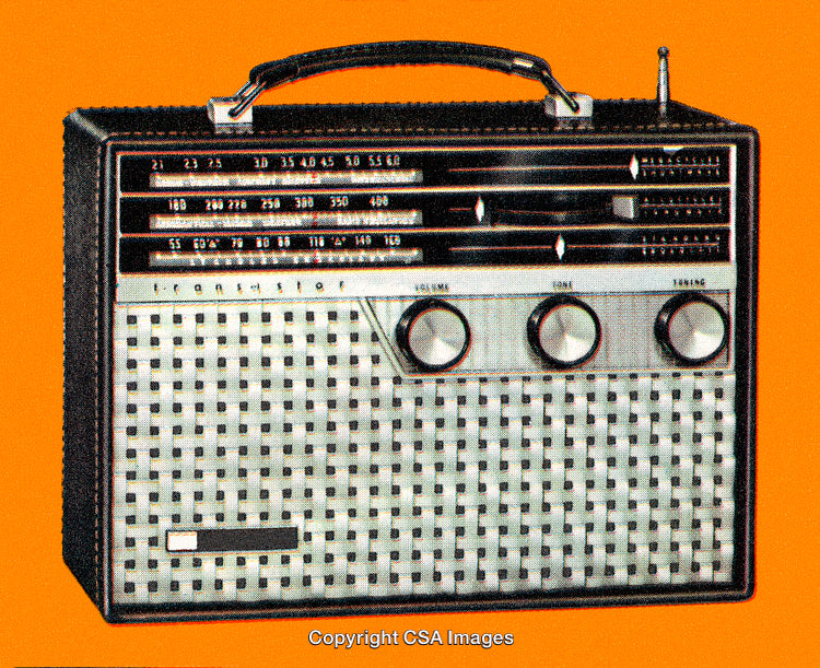 Retro Transistor Radio Against Vibrant Orange Background Showing Vintage Charm