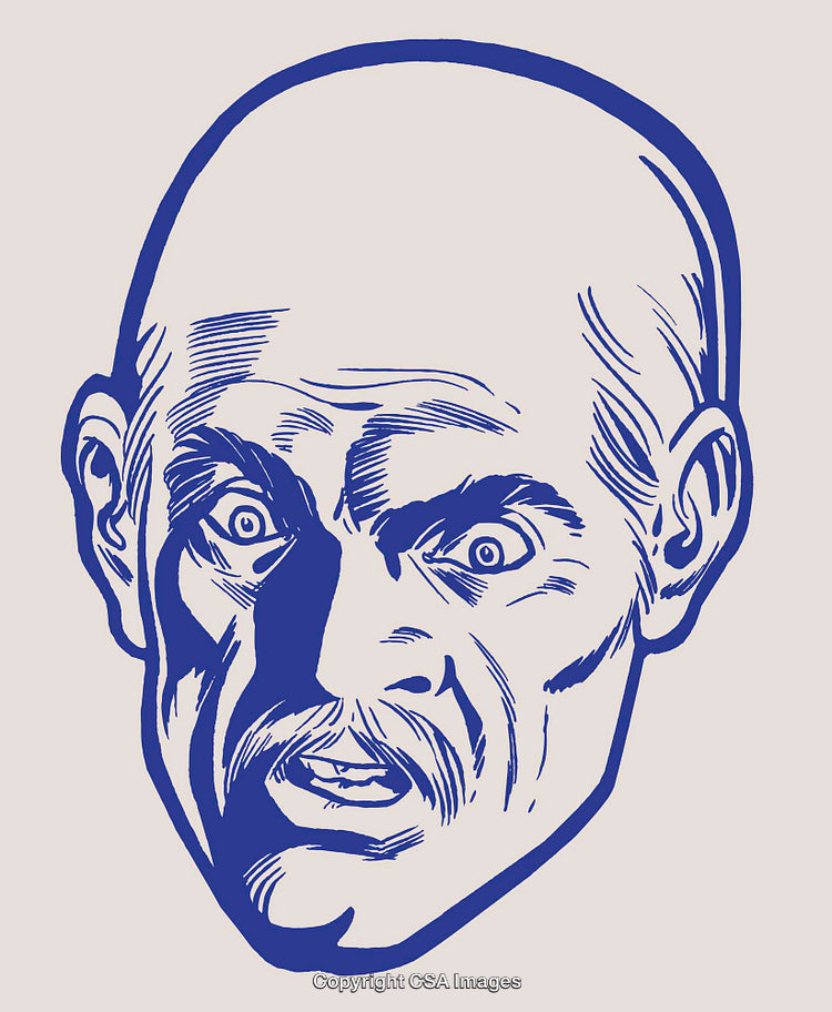 Stylized Illustration of a Surprised Man's Face in Blue Tone