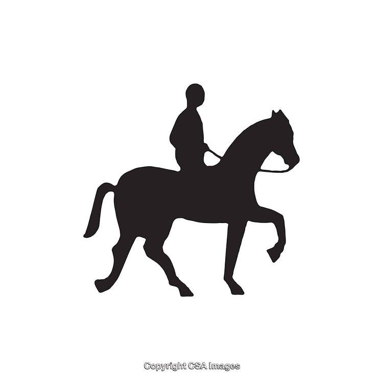 Silhouette of Equestrian Rider Mounted on Horse in Black and White