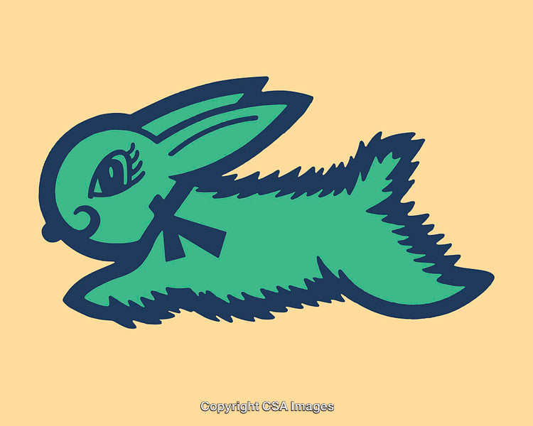 Playful Green Bunny Illustration on Yellow Background